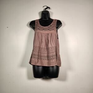 AMERICAN EAGLE Tank Blouse Women Small Light Chocolate Brown Lace Floral Crochet